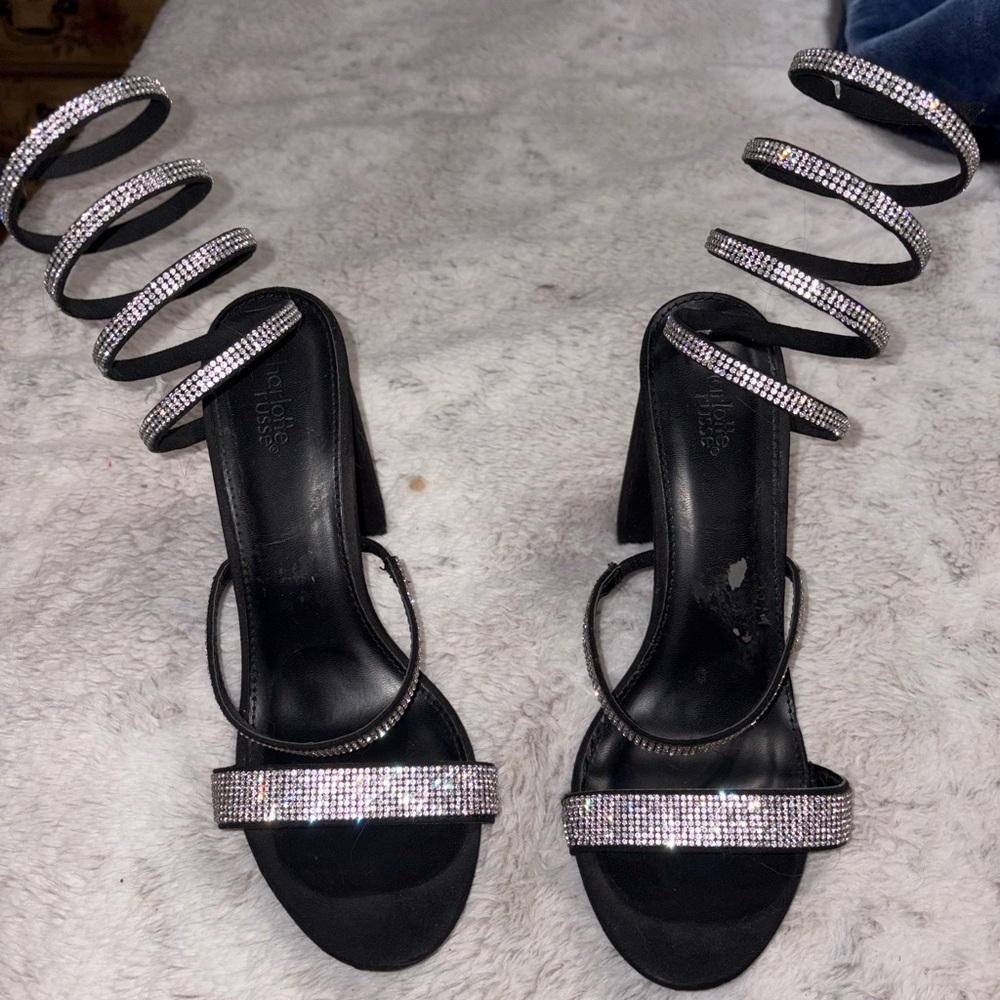 Charlotte Russe Black Rhinestone Spiral Heels